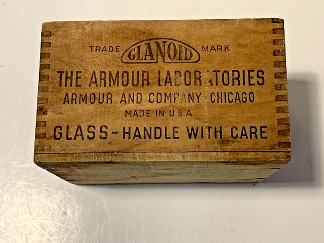 Vintage Chicago Armour Small Wooden Box Dovetail Corners Glanoid Thyroid Tablets