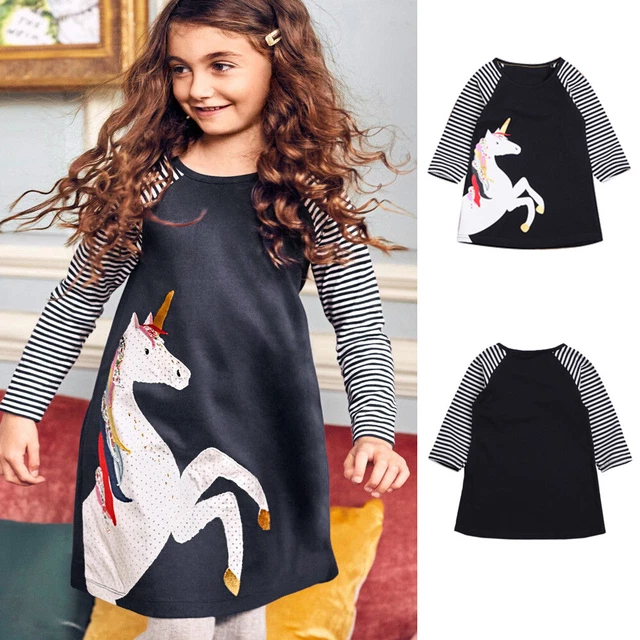 Abiti per bambine vestiti stampa unicorno manica lunga abito con romper