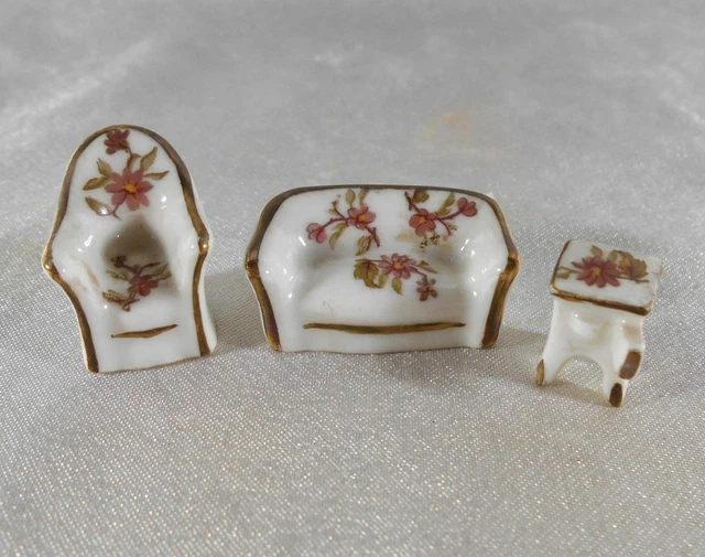 Poupee / Dinette Fauteuil & Canape Salon Miniature Porcelaine De Limoges