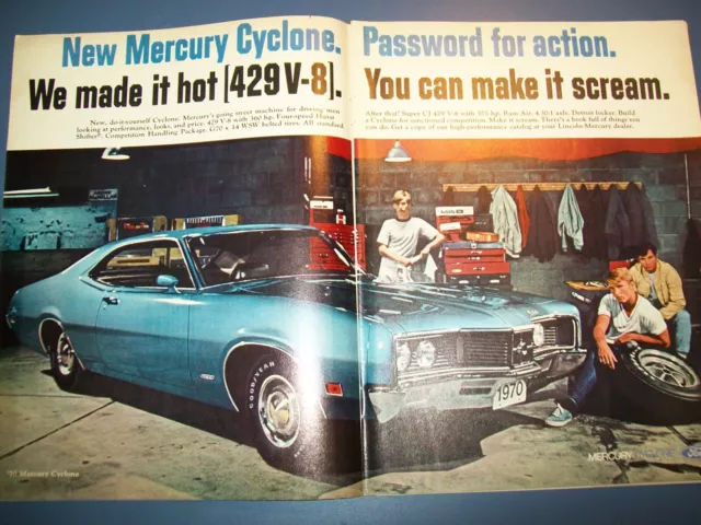 1970 Mercury Cyclone CJ 429 mid-size-mag 2-pg car ad -"You can make it scream."