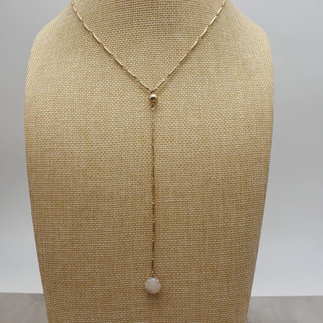 Womens Lucky Brand Necklace Gold Tone Pink Stone Pendant Lariat Costume Jewelry
