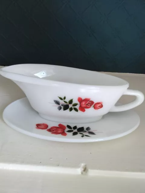 Vintage Retro Pyrex JAJ June Rose Pattern Gravy Boat With Saucer Dish