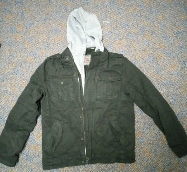 Levi Strauss Jacket Mens S Black Denim Sweatshirt Hoodie Full Zip Fleece Lined