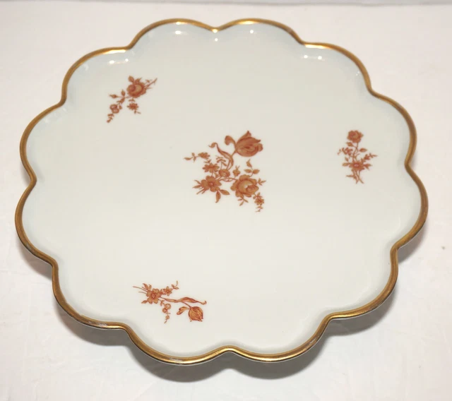 LIMOGES FRANCE PORCELAIN Pedestal Cake Stand with Flower Pattern & Gold