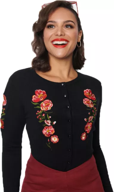 Voodoo Vixen »LUXE FLORAL« 50s FLOWER EMBROIDERY Strickjacke CARDIGAN Rockabilly