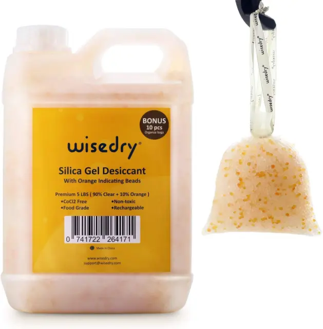 Wisedry [ 5 LBS Silica Gel Beads Reusable Color Indicating Rechargeable Bulk 10
