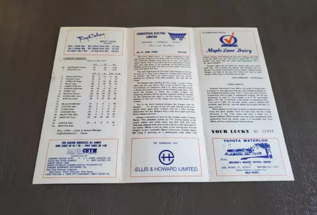 Vintage 1973 OHL London Knight Kitchener Rangers Hockey Program 3