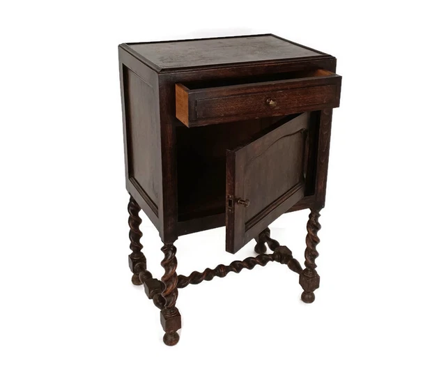 Barley Twist Nightstand  Side Cabinet Table Night stand Vintage Hand Carved Wood