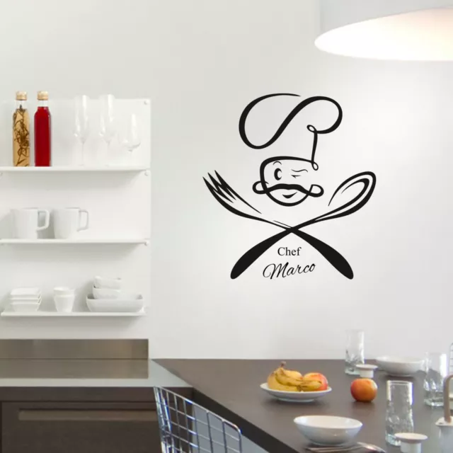 adesivi murali wall stickers chef cuoco nome personalizzato cucina home a0733