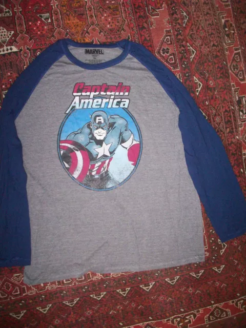 Marvel Captian America Tee Shirt Xl Blue Gray Mad Engine Marvel Long Sleeve
