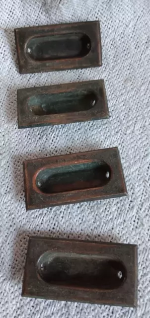 4 Vintage Original Copper Window Sash Lifts Recessed Finger Pulls Pocket Door