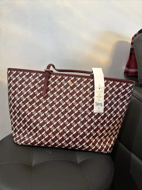 Tory Burch Geo Logo Mini Zip Top Tote Crimson Res Geo Logo Allover