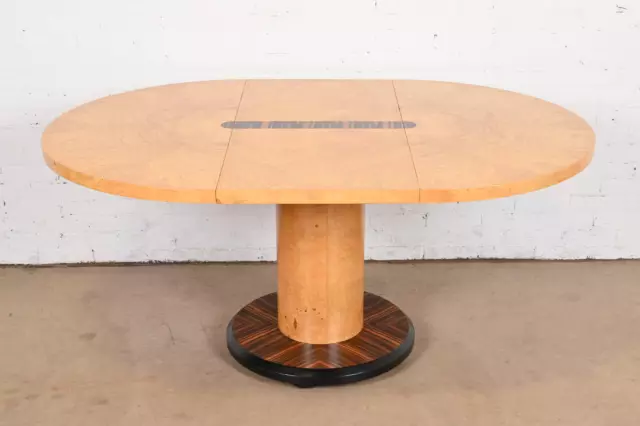 Milo Baughman Style Mid-Century Modern Burl Wood and Macassar Ebony Dining Table
