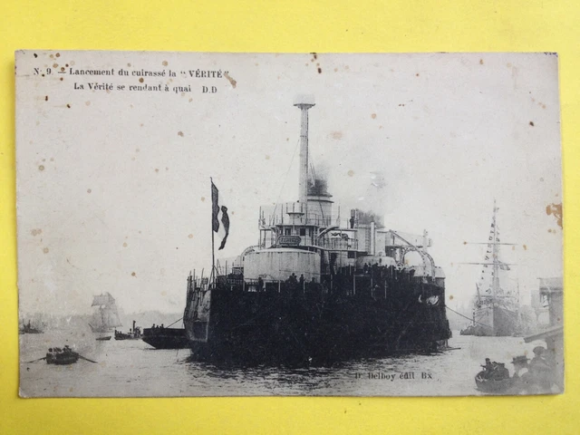 cpa BORDEAUX (Gironde) Le BATTLESÉ Pre DREADNOUGHT "TRUTH" going to Quai