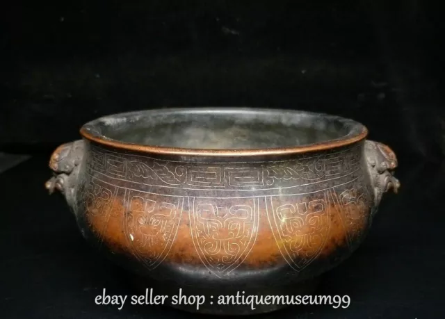 9.6 " Marked Old Chinese Bronze Dynasty Beast Ear incense burner Censer