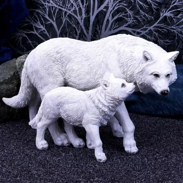 Nemesis Now Winter Offspring Mother & Baby White Winter Wolf Pup Gothic 27.5cm