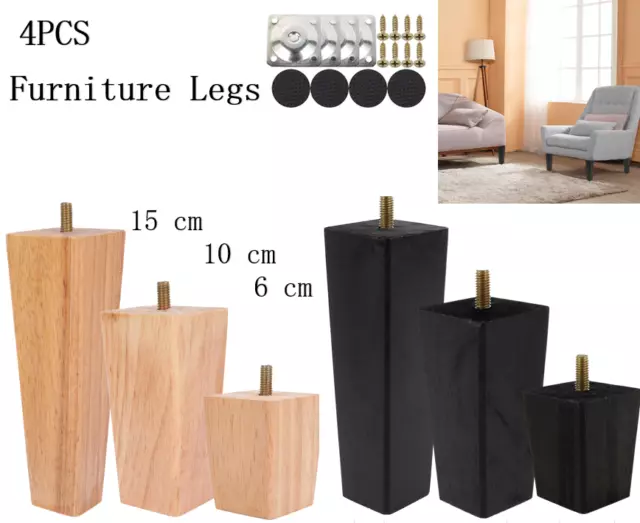 4X Wooden Furniture Feet 2' 4' 6'  Square Tapered Stools Bed Sofa Chair Legs'