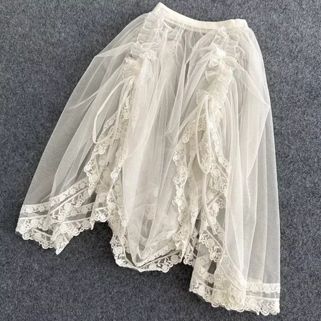 Lady Girls Mesh Lolita Skirt Ruffled Lace Sheer Sarong Petticoat Cute Sweet Sexy