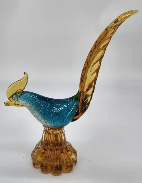 1950s Archimede Seguso Murano Glass Cockerel Rooster Phesant Blue Gold ITALIAN 2