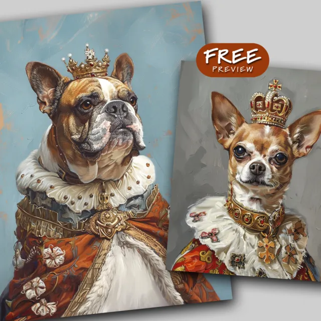 Custom Royal Portrait from Photo, Dog, Cat, Regal Pets, Canvas Print C0010