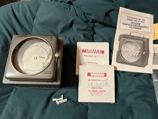 Original Dickson Temperature & Humidity Recorder 24 Hour Manual & Charts Ex Pins
