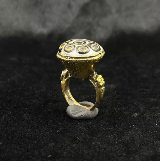 Beautiful Brass Old Near Eastern Unique Ring With Mosaic Glass Gabri Stone