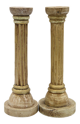 Mid Century Italian Golden Gilt-Wood Corinthian Column Candlesticks - a Pair