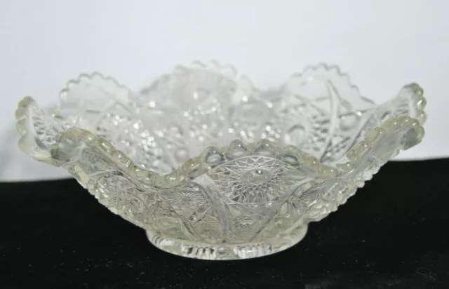 Vintage Clear Pressed Cut Glass Serving Dish Bowl  American Ruffled 8 1/4"