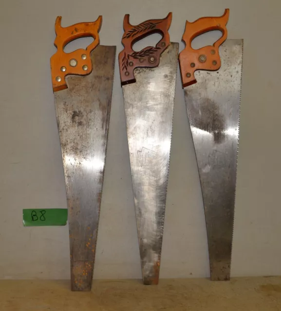 3 Nice Disston hand saws D8 & D23 rip finish cross cut collectible tool lot B8