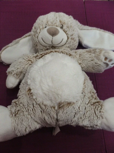S2 / doudou peluche lapin beige chiné ventre blanc empreinte TEX