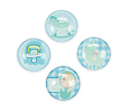 Bomboniera Calamita Magnete Baby Azzurro Bottone 3D Battesimo Nascita Compleanno