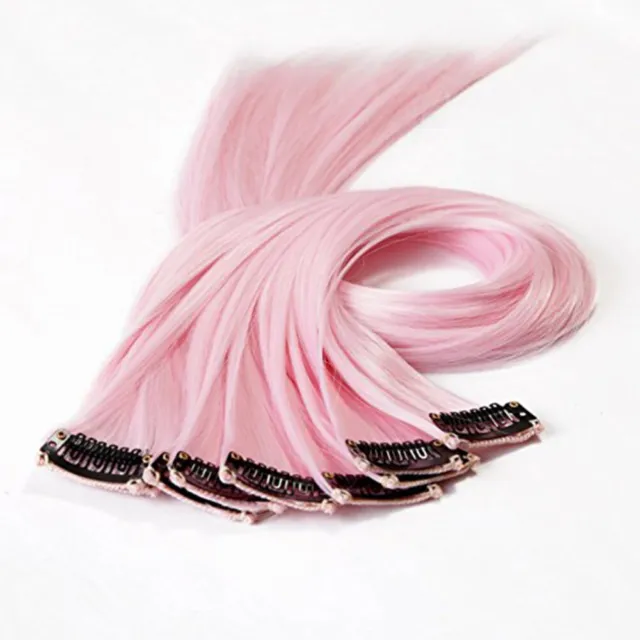 Extensiones de cabello sintéticas con clip de color para mujer 10 piezas
