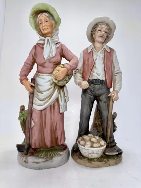 Homco #8807/34 Old Woman and Old Man Figurines Vintage Farmers 10.5”