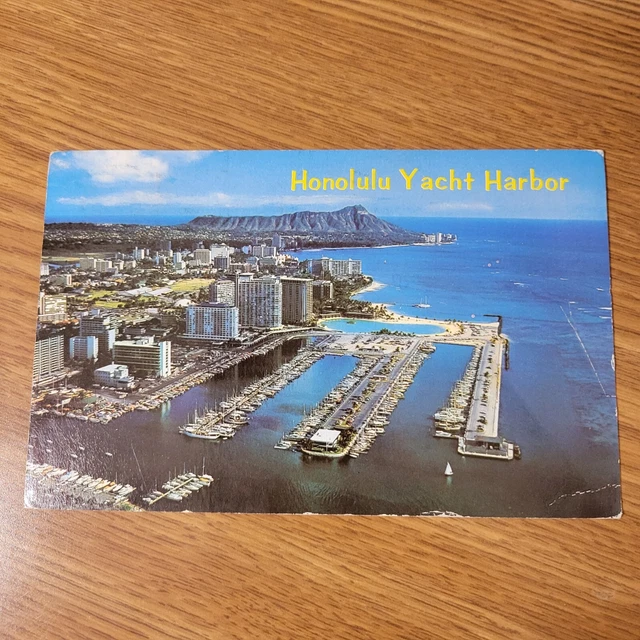 1971 Hawaiian Postcard Honolulu Yacht Harbor 6 Cent Eisenhower Postage Stamp