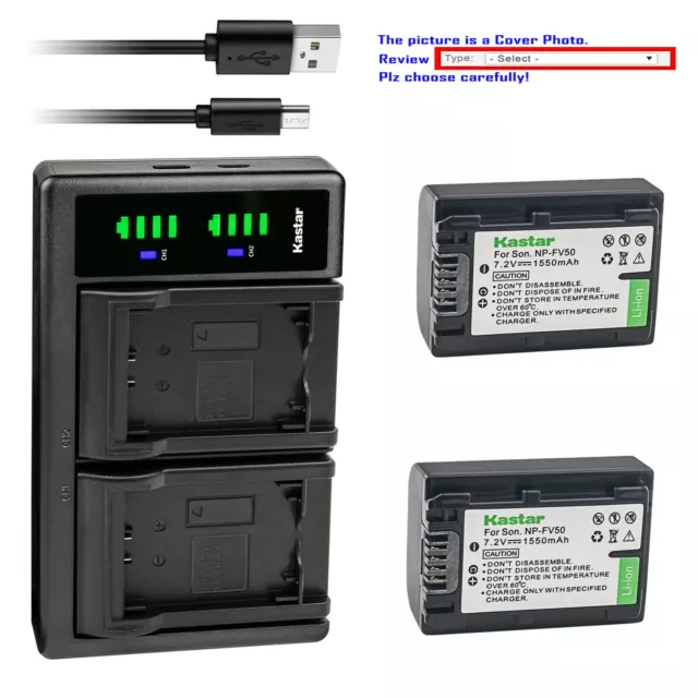 Kastar Battery Slim Charger for Sony NP-FV50 Sony HDR-PJ340 HDR-PJ340E HDR-PJ350