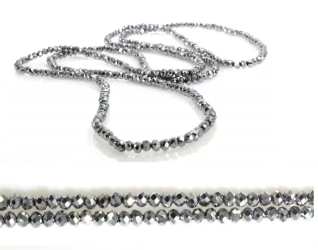 Collana di cristalli Filo lungo elastico da donna,100cm argento C/23