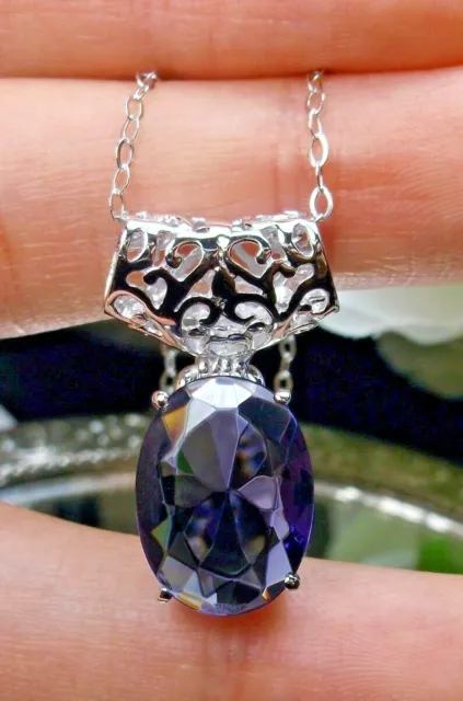 Amethyst Sim Sterling Filigree Drop Pendant Necklace (Custom-Made)*