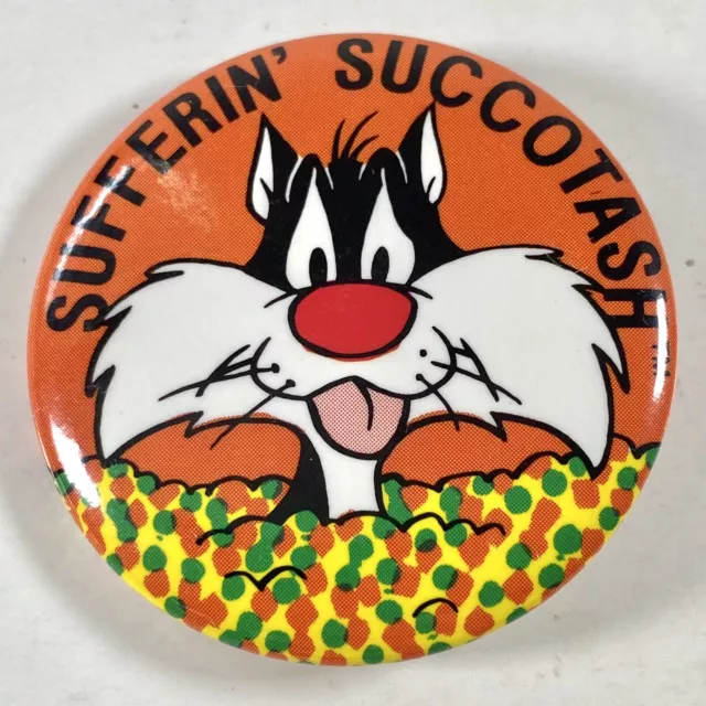 Sylvester Cat Sufferin’ Succotash Vintage Button Pin 1989 Warner Bros Pinback