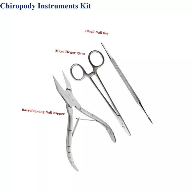 Set of 3 Chiropody Podiatry Kit Ingrown Toe Nail Nippers Mayo Hegar Black file