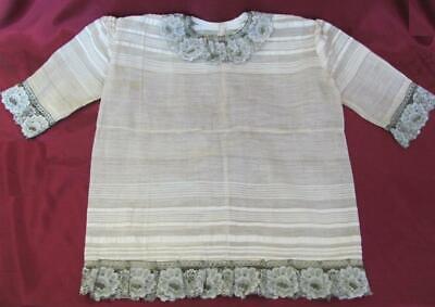 19C. Antique Folk Art Kids Child Blouse Shirt Silk Kenar Lace Mother Of Pearl