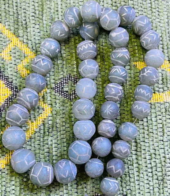 Ancient Pyu Culture etched Carnelian Bead Necklace est 1000+ years