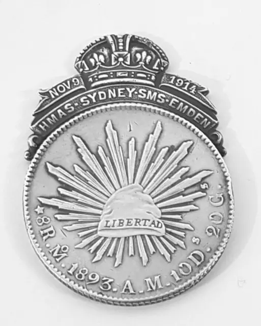 Very Rare Commemorative HMAS Sydney SMS Emden Mexico Silver Dollar Medal