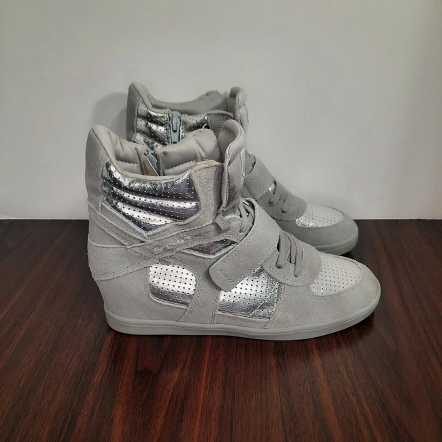 Skechers Hidden Wedge Womens Size 8.5 Shoes Gray Silver Sneakers Side Zip SCH+3 Skechers Hidden Wedge Womens Size 8.5 Shoes Gray Silver Sneakers Side Zip SCH+3