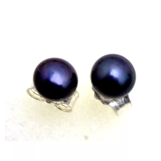 5-6mm Flat Round Natural Freshwater Black Pearl Earring for Women Stud Earring