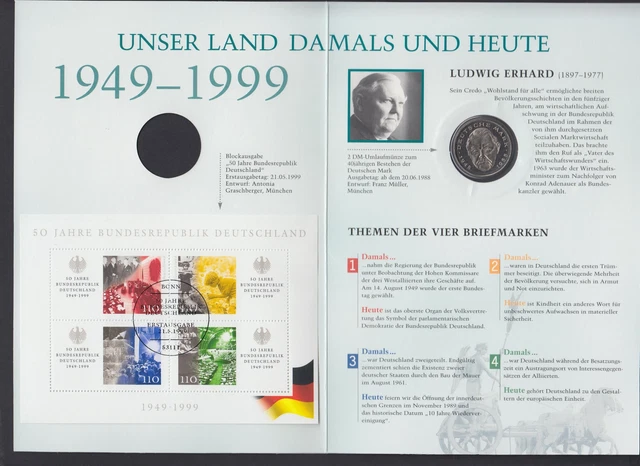 Bund Gedenkausgabe 50 Jahre Bundesrepublik Deutschland mit 2 DM Ludwig Erhard