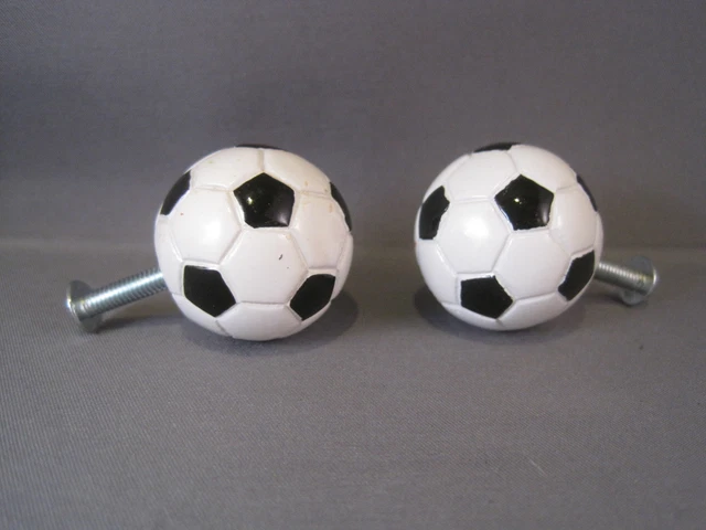 2 Soccer Cabinet Knobs / Drawer Pulls Cupboard Hardware Handles