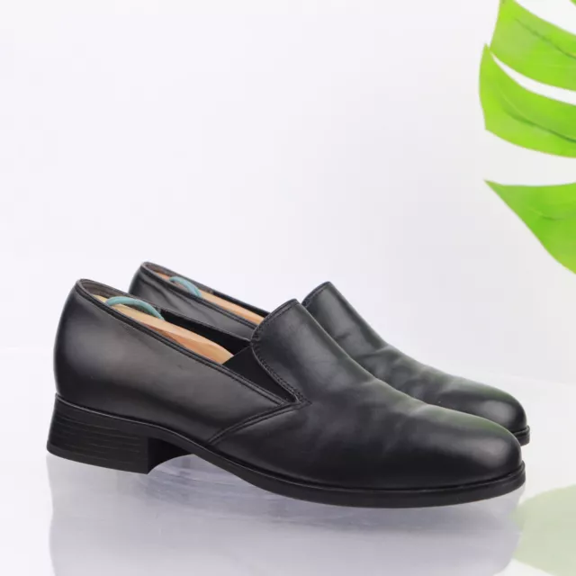 Munro Women's Hailey Loafer Size 8 M Black Leather Slip On Shoe Low Block Heel