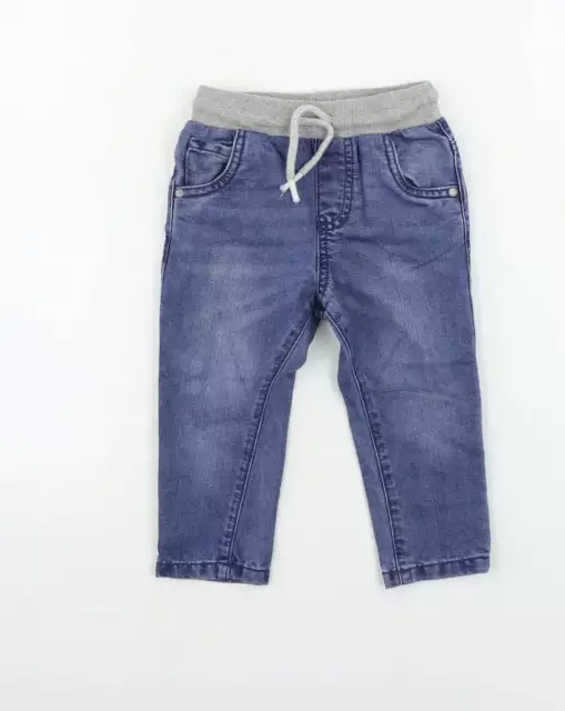 FRED&FLO Boys Blue Cotton Cargo Jeans Size 12-18 Months