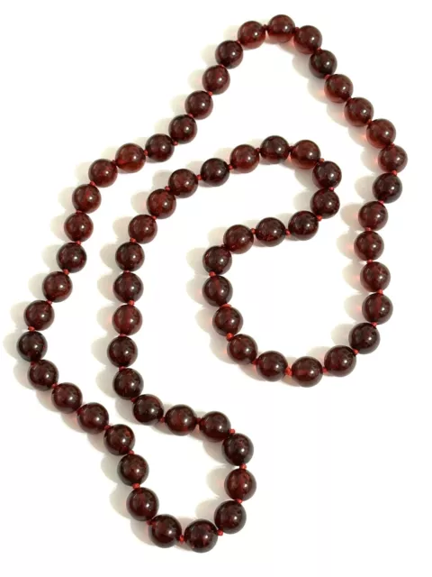 Gorgeous Long Art Deco Bakelite Cherry Amber Round Bead Necklace - 62 Grams