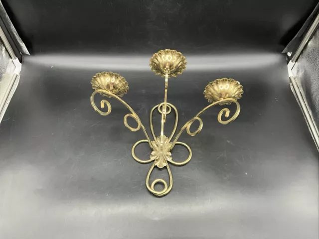 VTG Brass 3 Flower Cup Candle Holder Wall Sconce